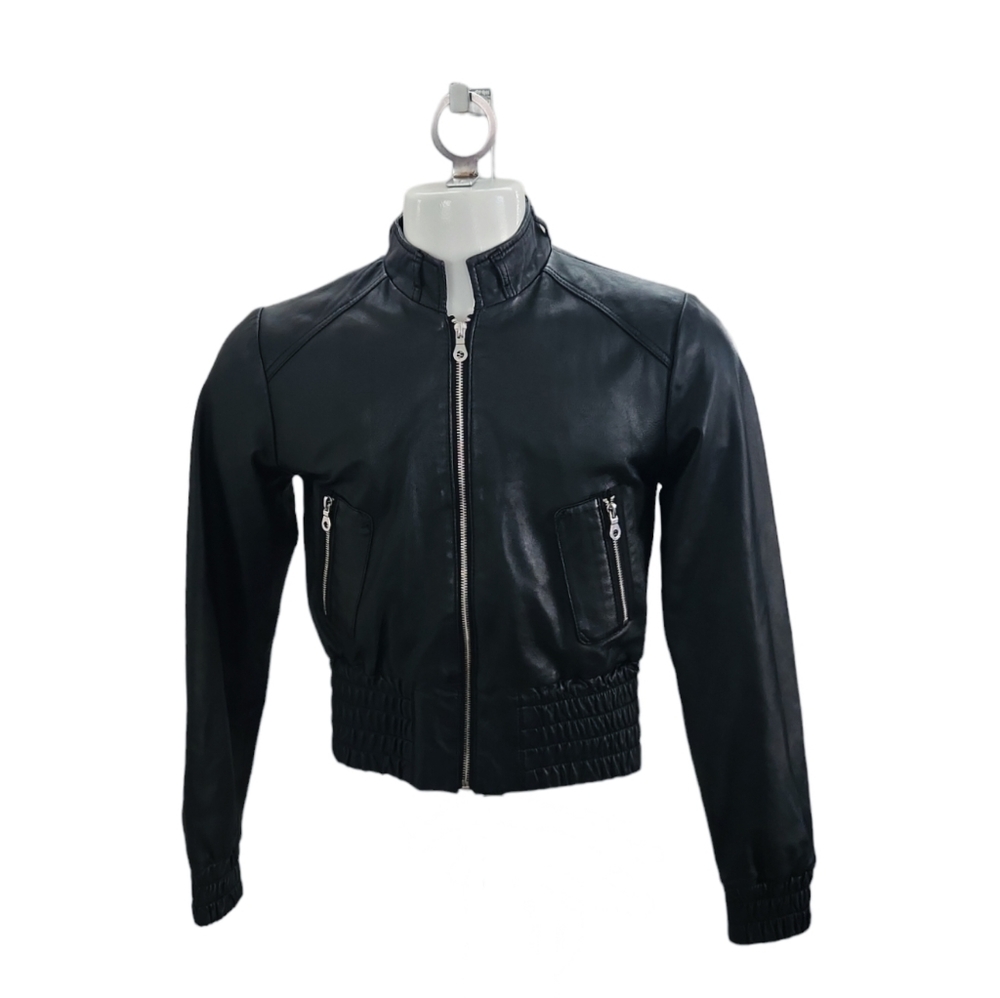 UNIQUISM NEW YORK 100% genuine Lambskin leather size Small Black jacket Full Zip